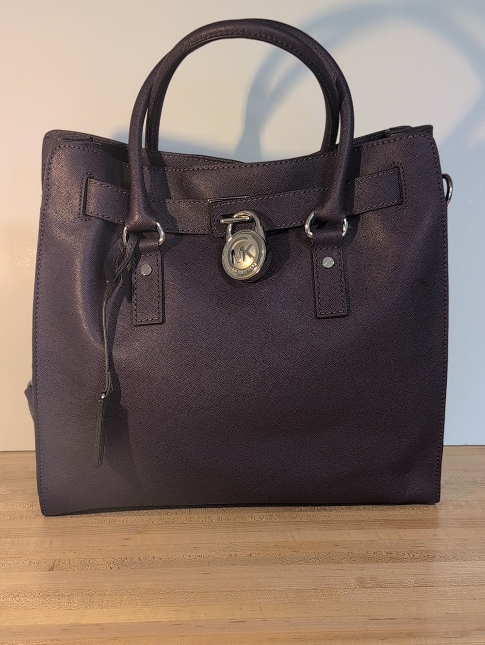 Michael Kors Deep Purple Saffiano Satchel with Signature Lock